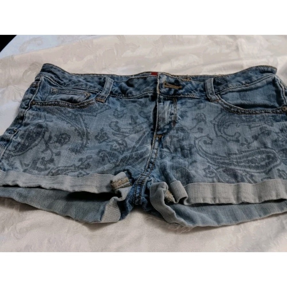 Arizona Jeans Women's Jr. Sz 5 Denim 30"x2" Paisley Cuffed Shorts Zip Retro GUC